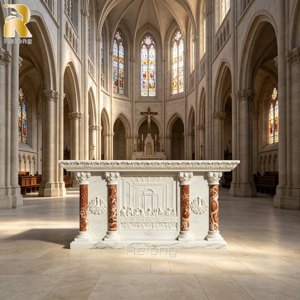 Last supper marble altar Catholic church interior display