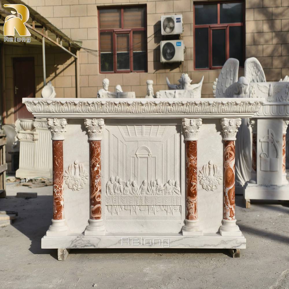 Marble church altar classical columns detail view