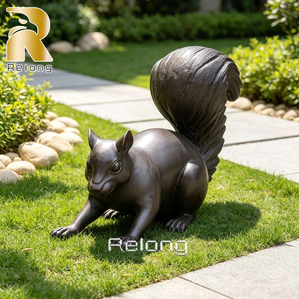 Running bronze squirrel statue