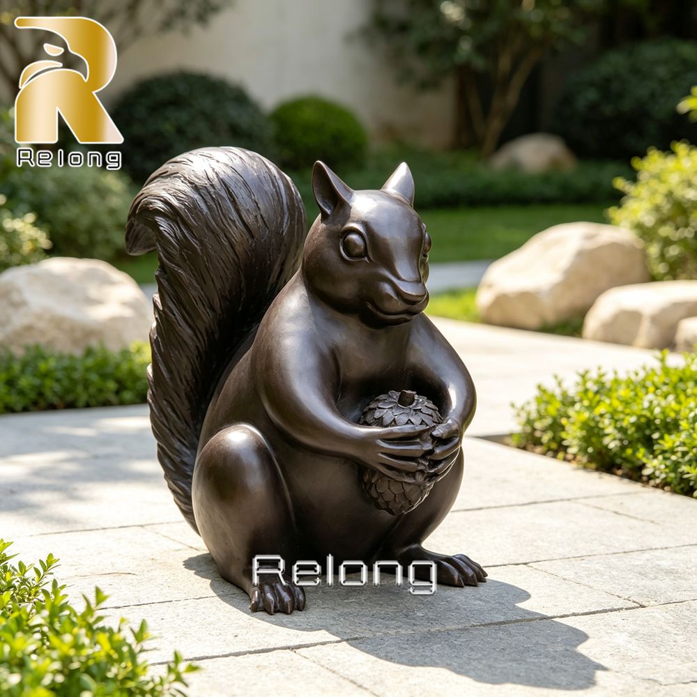 Seated bronze squirrel sculpture