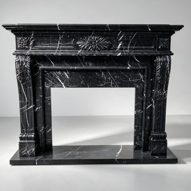 black marble fireplace surround