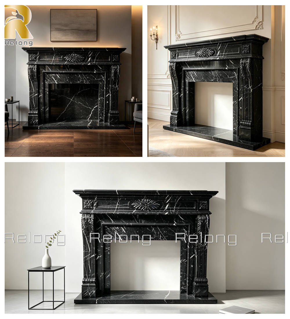 black marble fireplace surround application