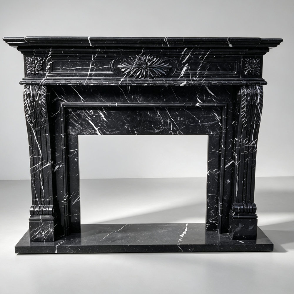 black marble fireplace surround