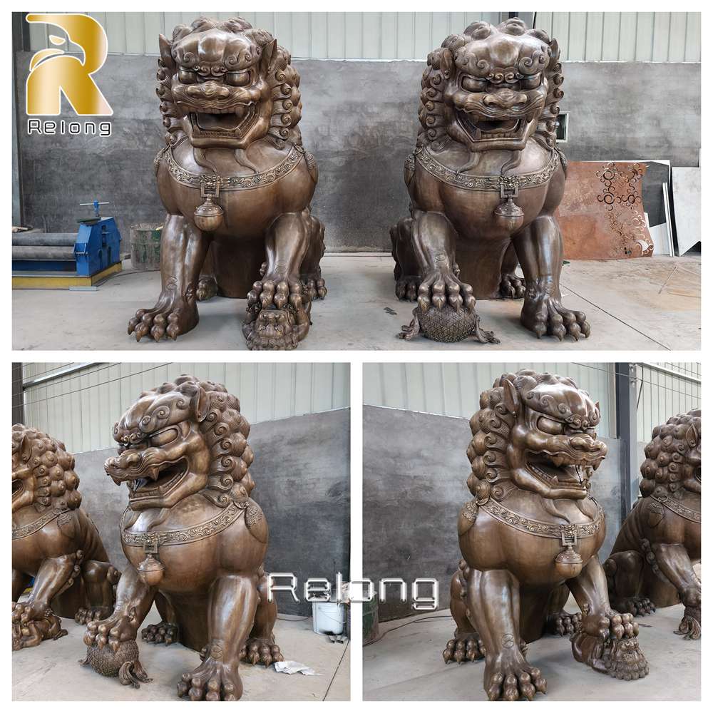 bronze foo dog statue close up