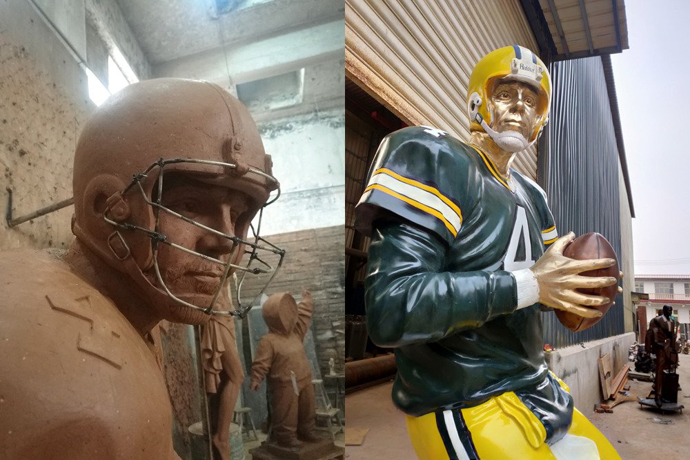 bronze rugby player statue face expression detail
