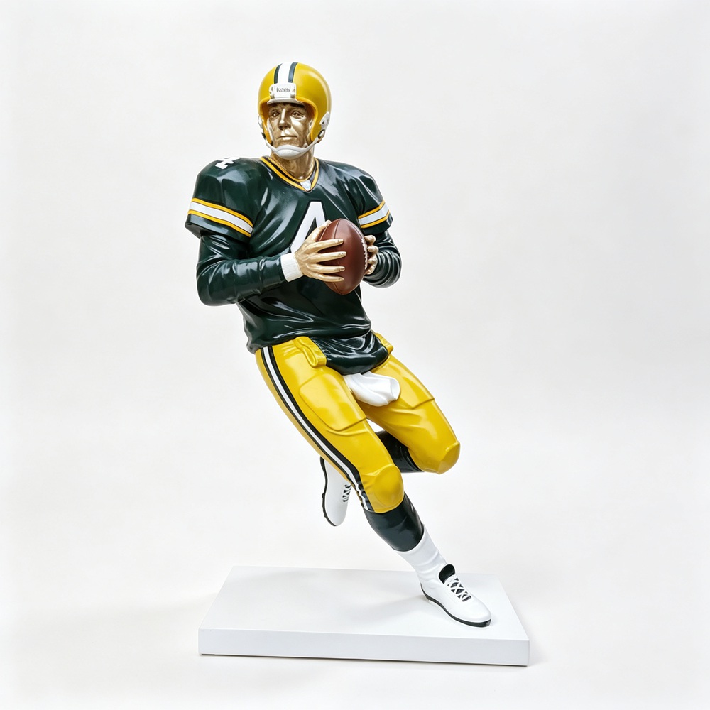 bronze rugby player statue front view