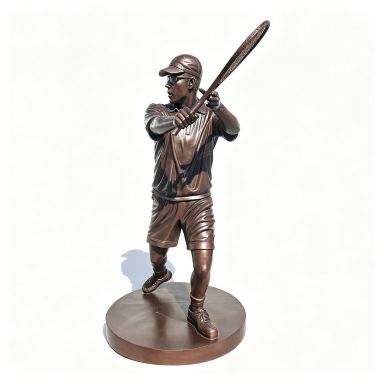 bronze tennis player sculpture main view