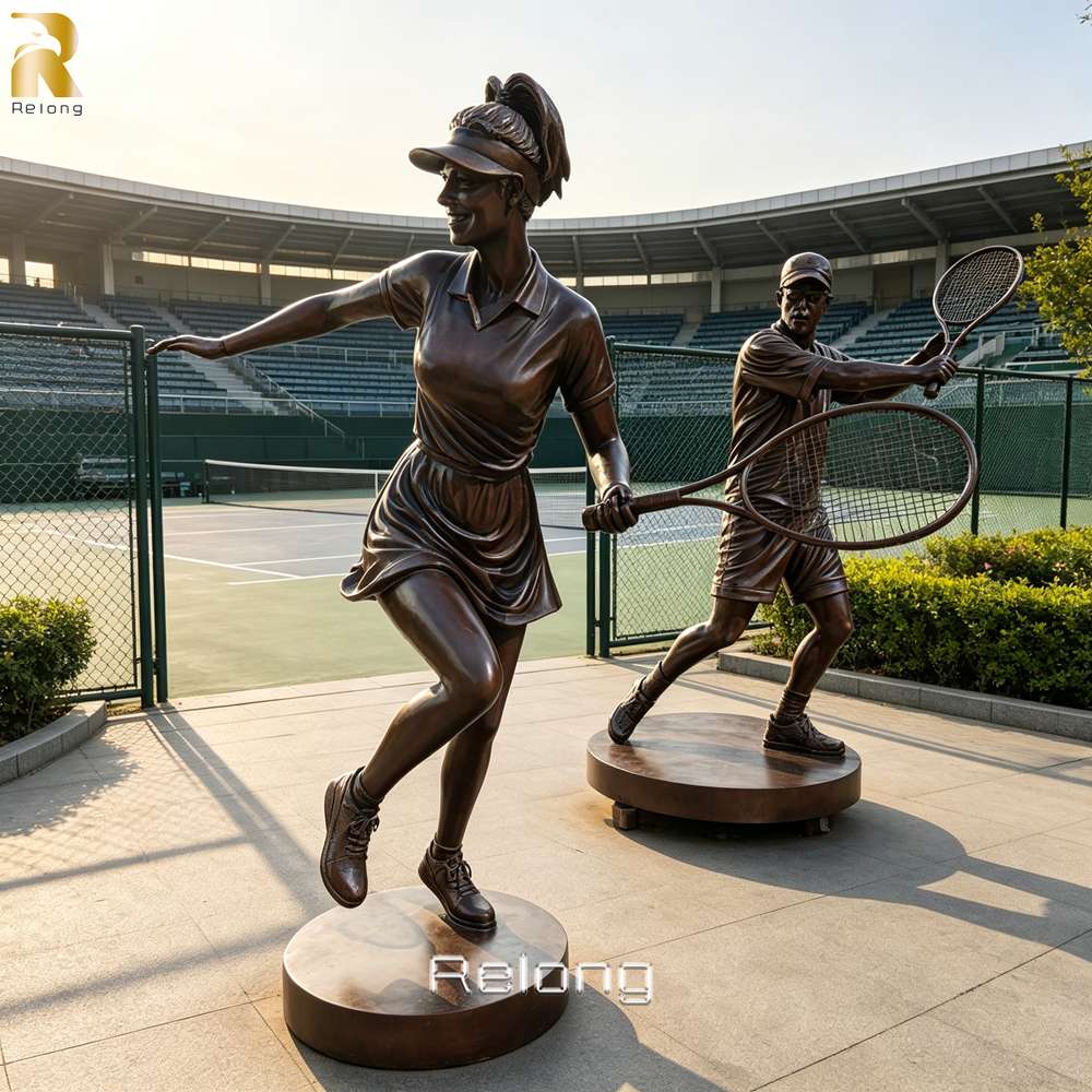 bronze tennis player sculpture outdoor installation