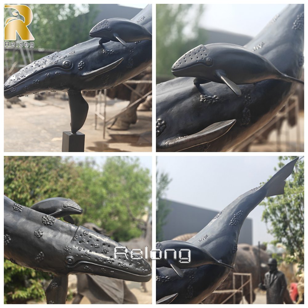 bronze whale sculpture close up details