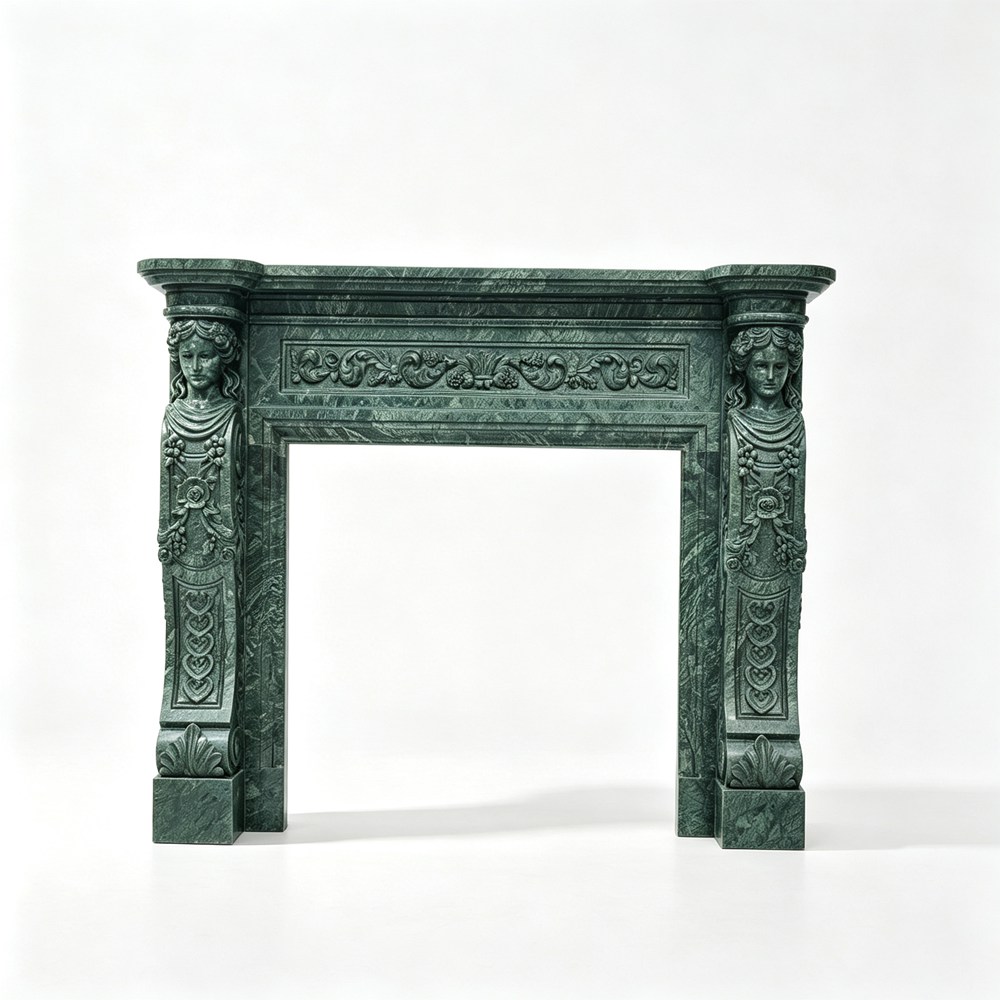 custom green marble fireplace for sale
