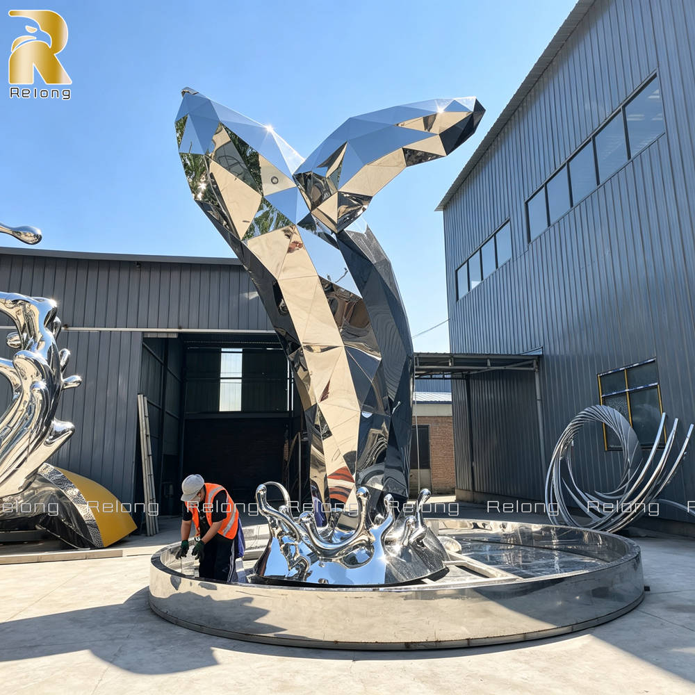 finished large metal whale sculpture finished at Relong Factory