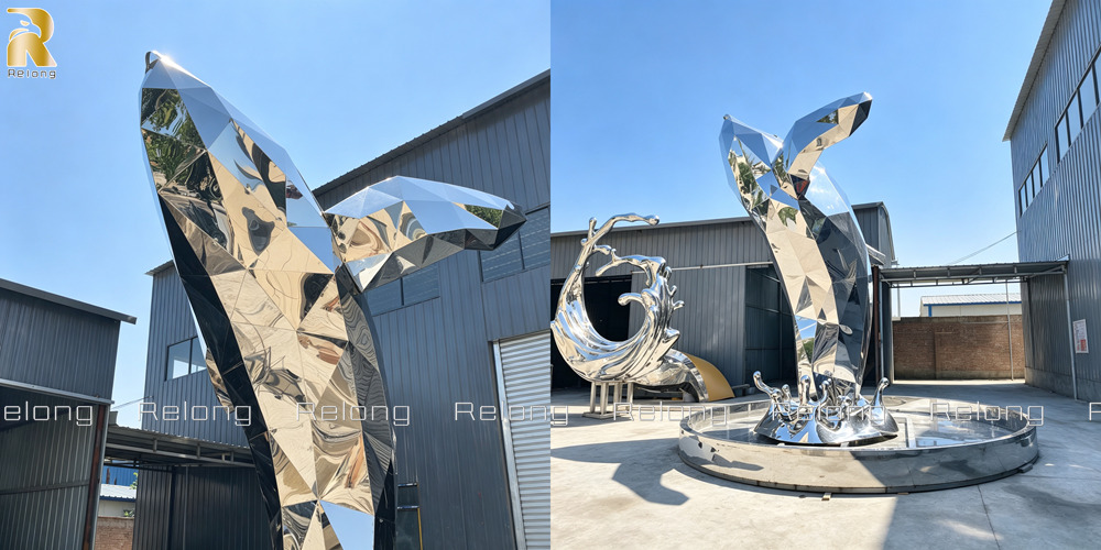 finished metal whale sculpture details