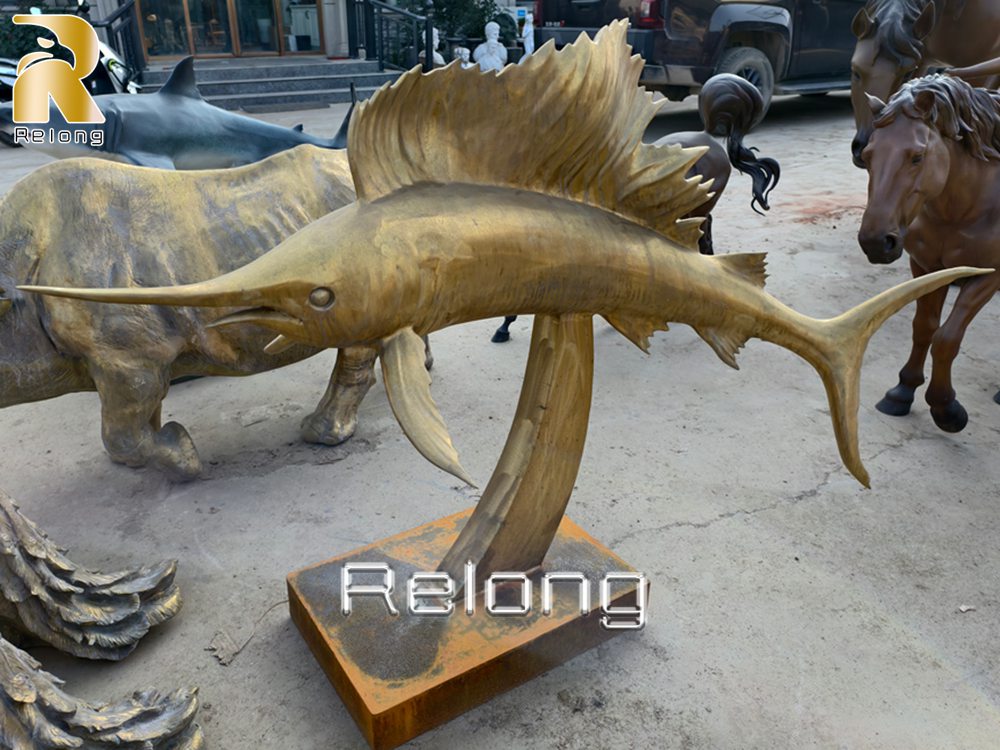 large gold bronze marlin statue