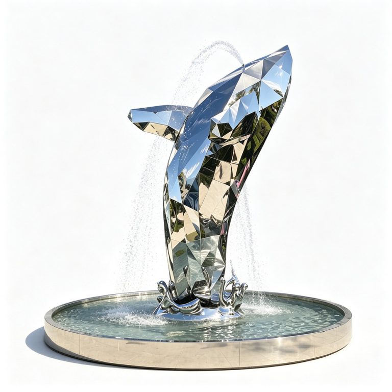 large metal whale sculpture