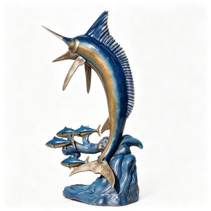 life size leaping bronze marlin sculpture for sale