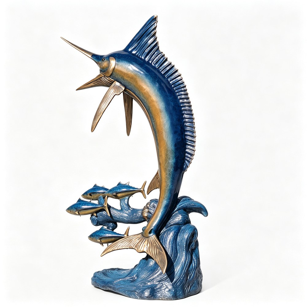 life size leaping bronze marlin sculpture for sale