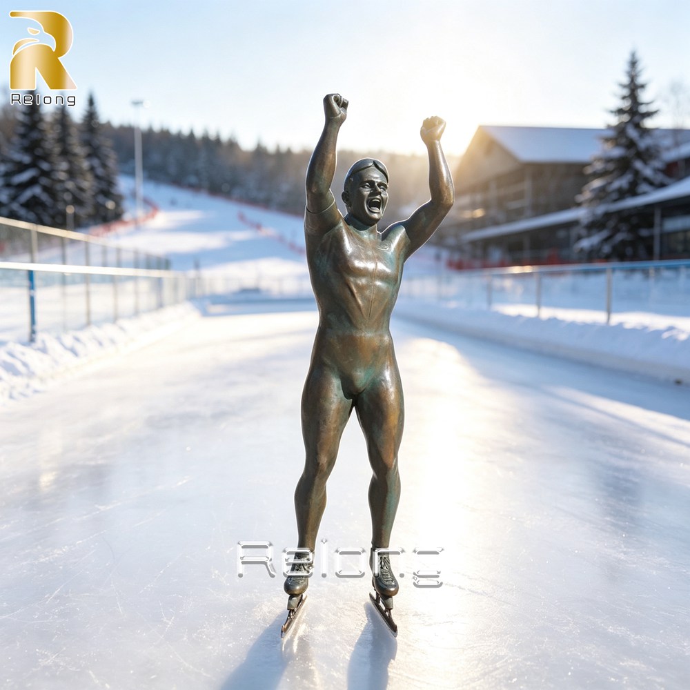 outdoor bronze ice skater sculpture