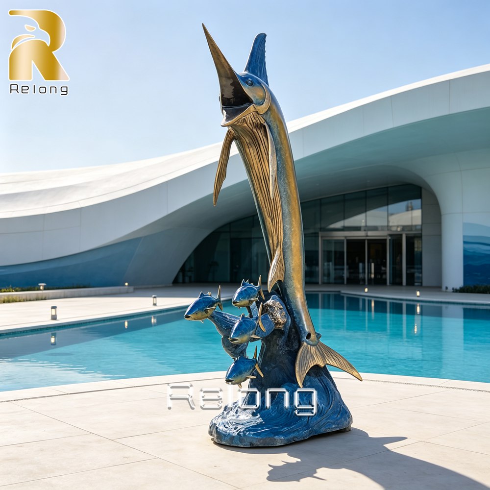 outdoor leaping bronze marlin sculpture