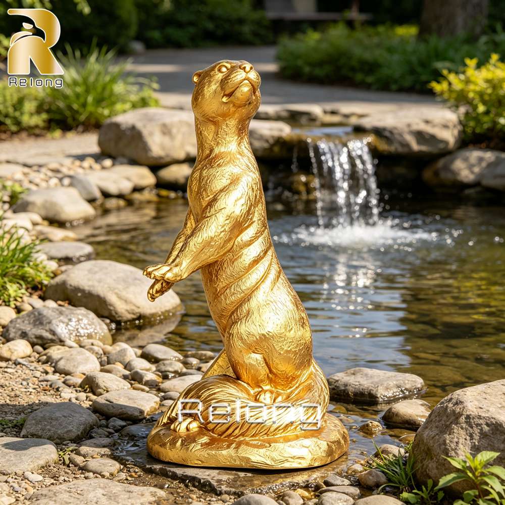 realistic bronze otter sculpture in garden