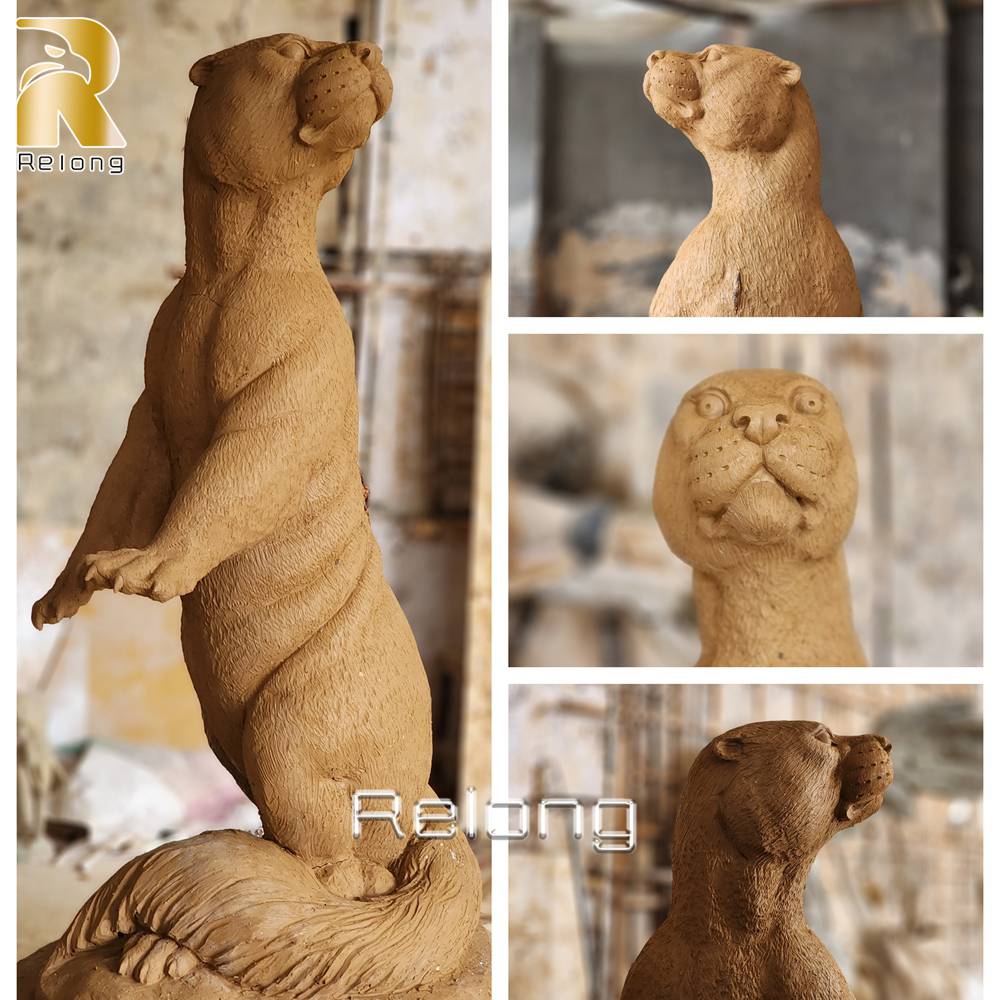 standing bronze otter sculpture details