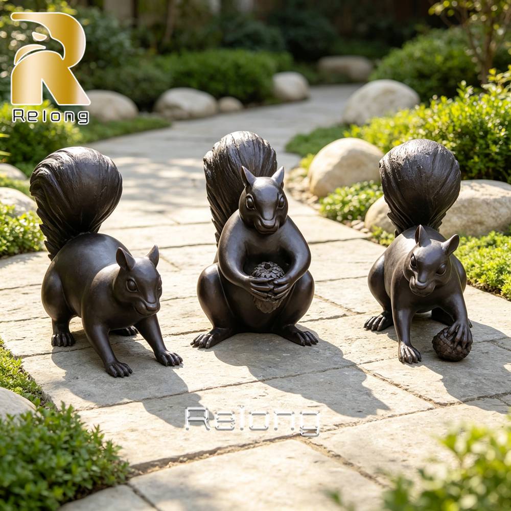 three bronze squirrels outdoor garden