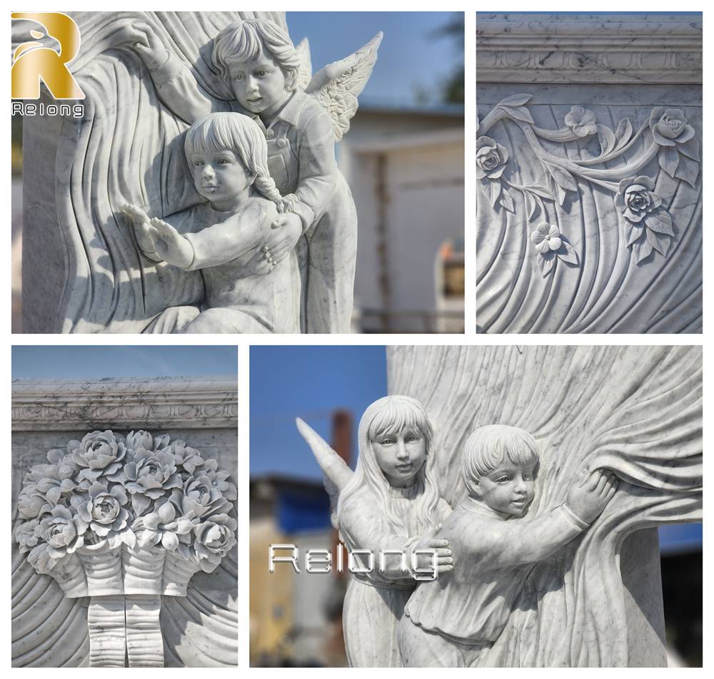 white marble fireplace carving details