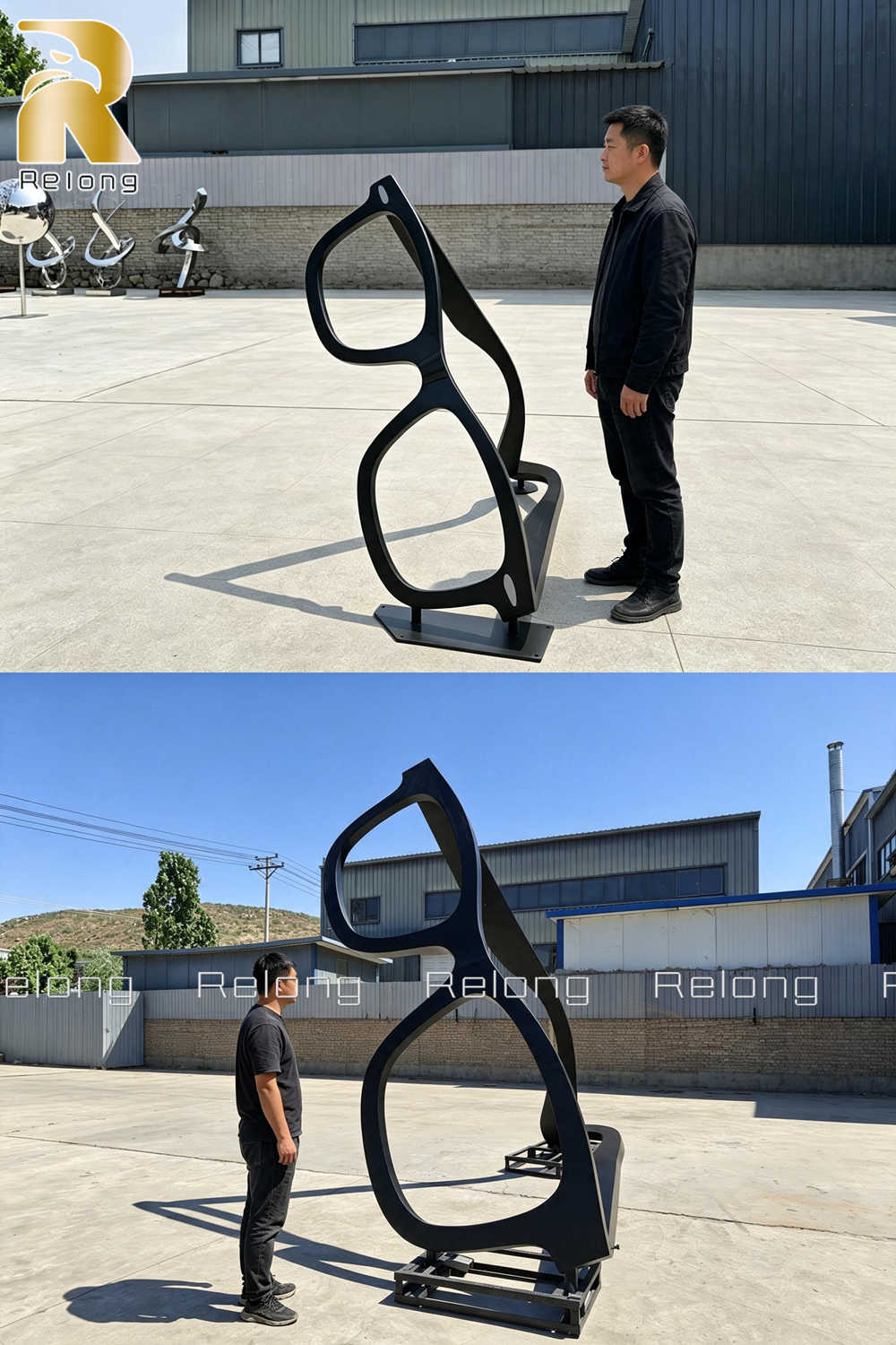 Eyeglass sculptures of various sizes completed at the Relong factory.