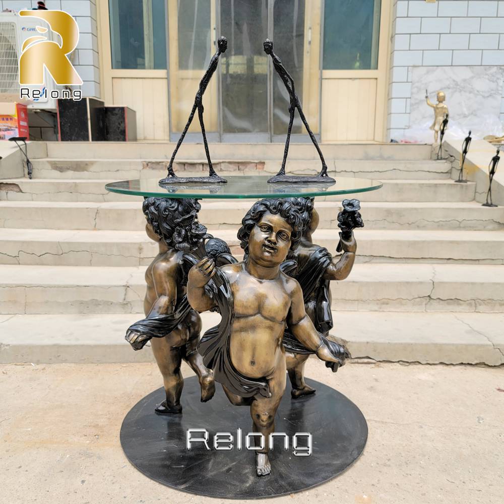 bronze cherub coffee table front view