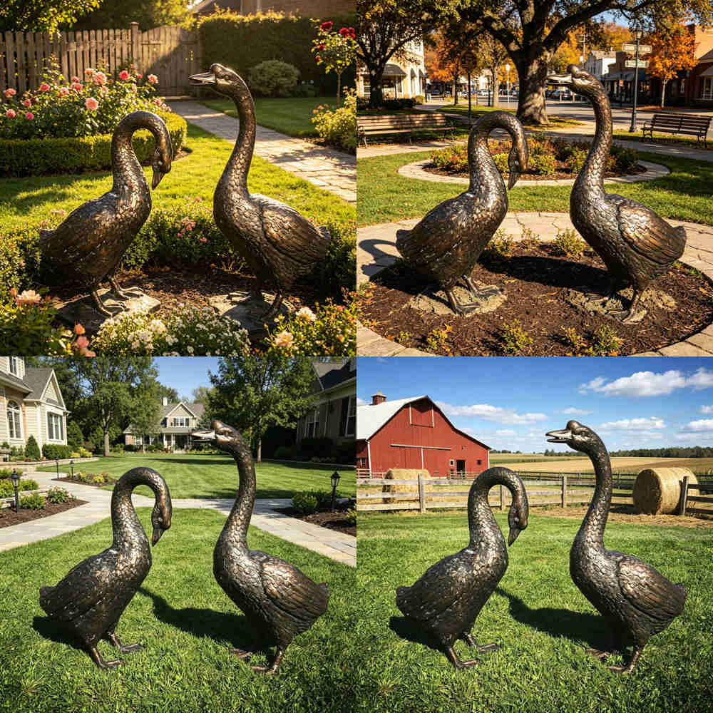 bronze goose statue display settings