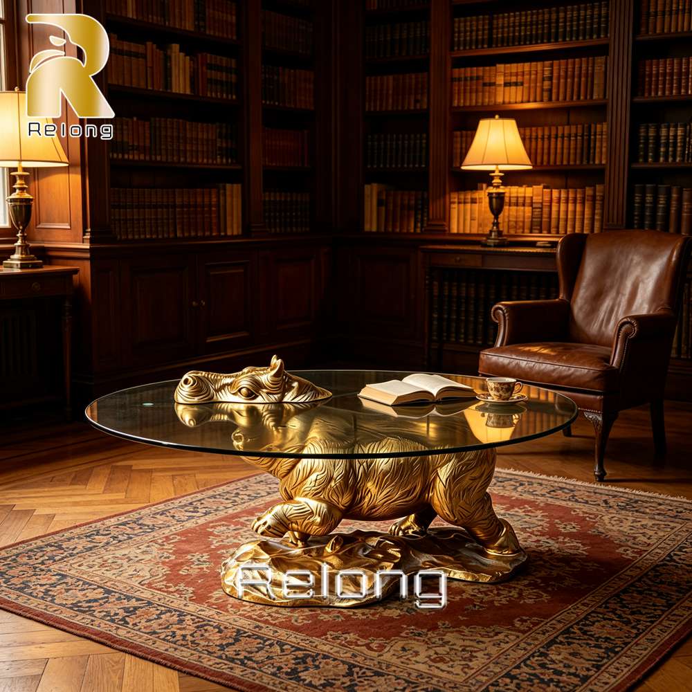 bronze hippo coffee table interior