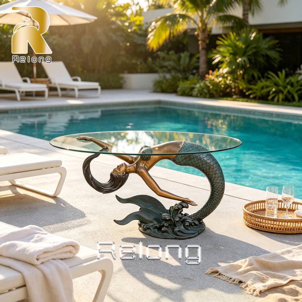 bronze mermaid coffee table sculpture