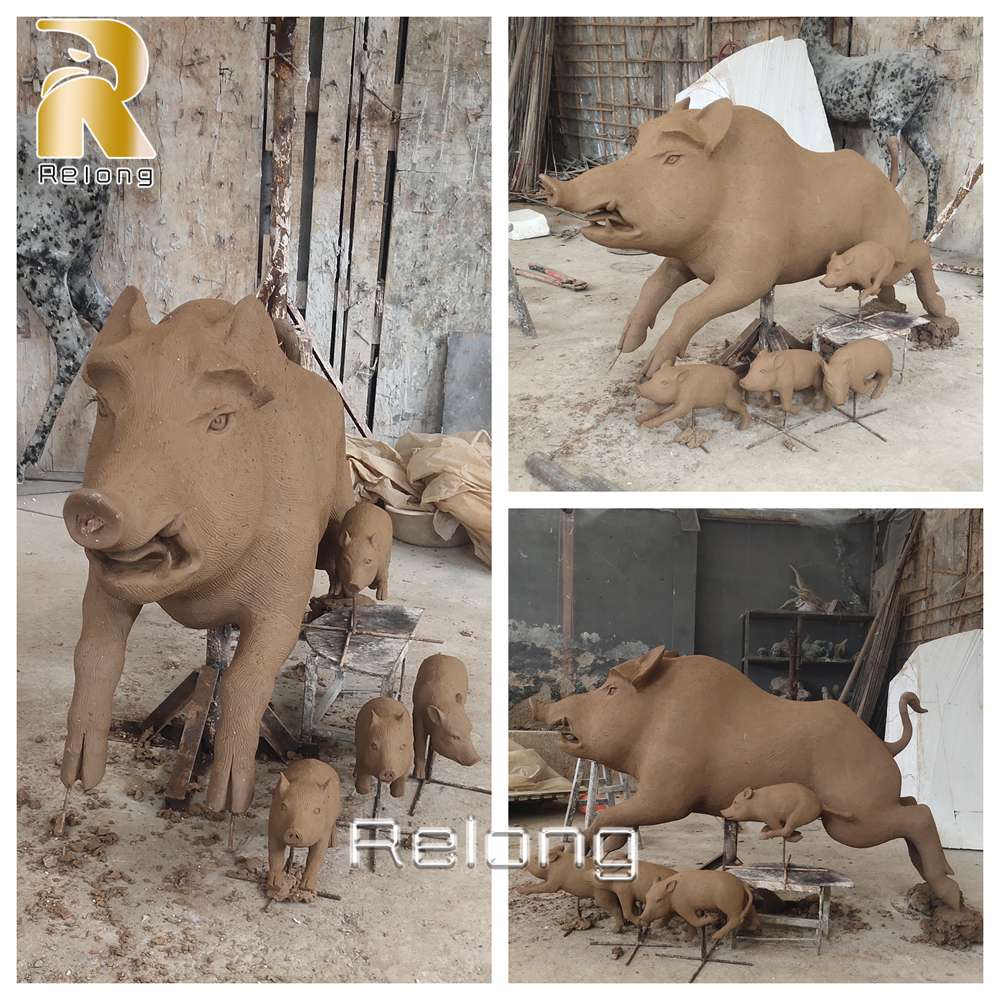 bronze pig statue clay model detail