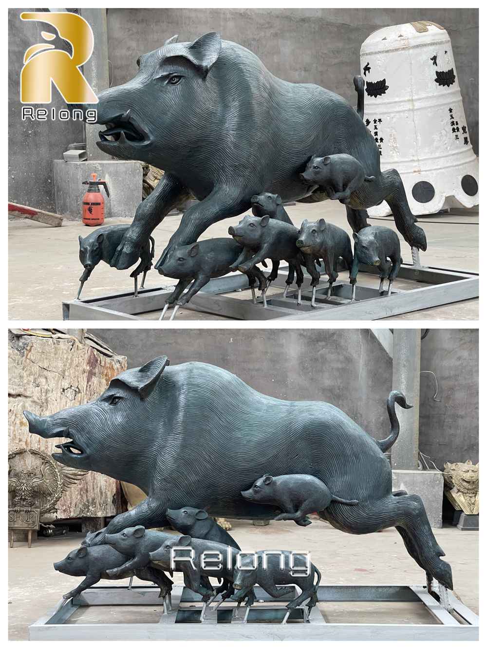 bronze pig statue in factory