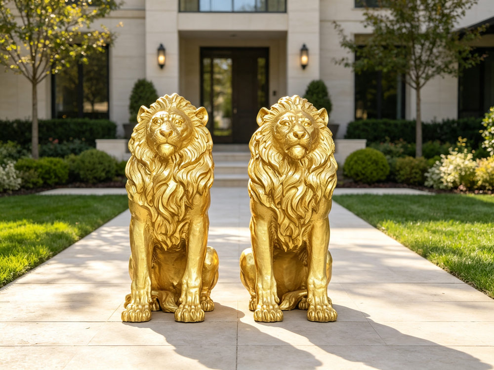 bronze sitting lion for home entrance