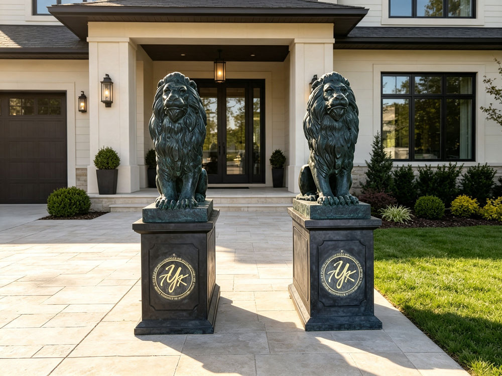 bronze sitting lion statues