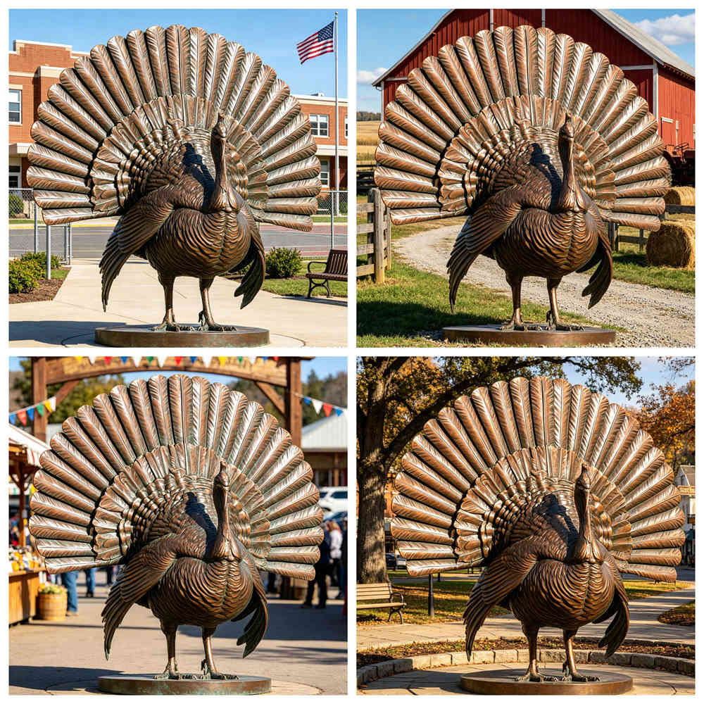 bronze-turkey-statue outdoor-placement-ideas