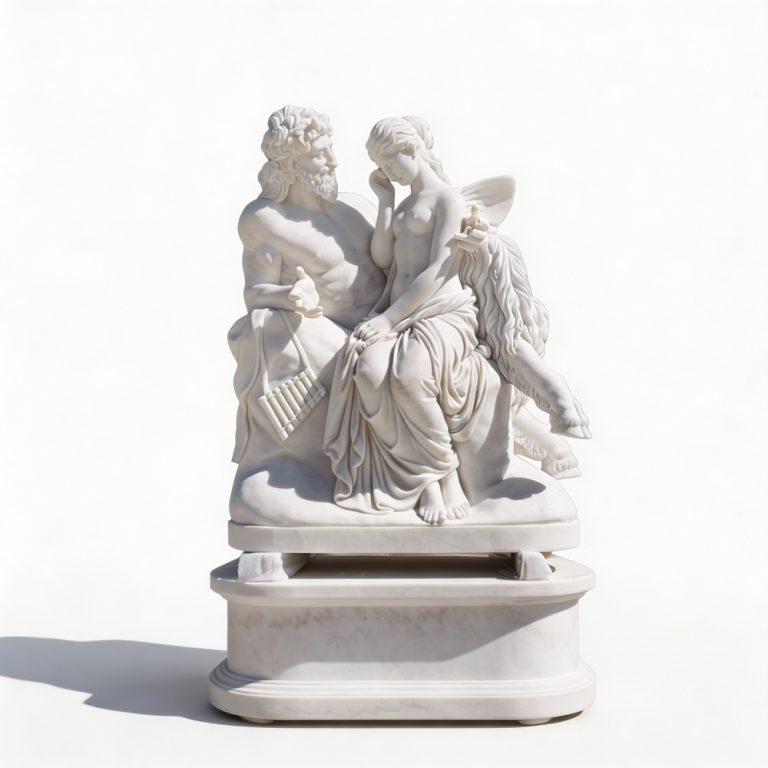 classical marble pan comforting psyche statue for sale