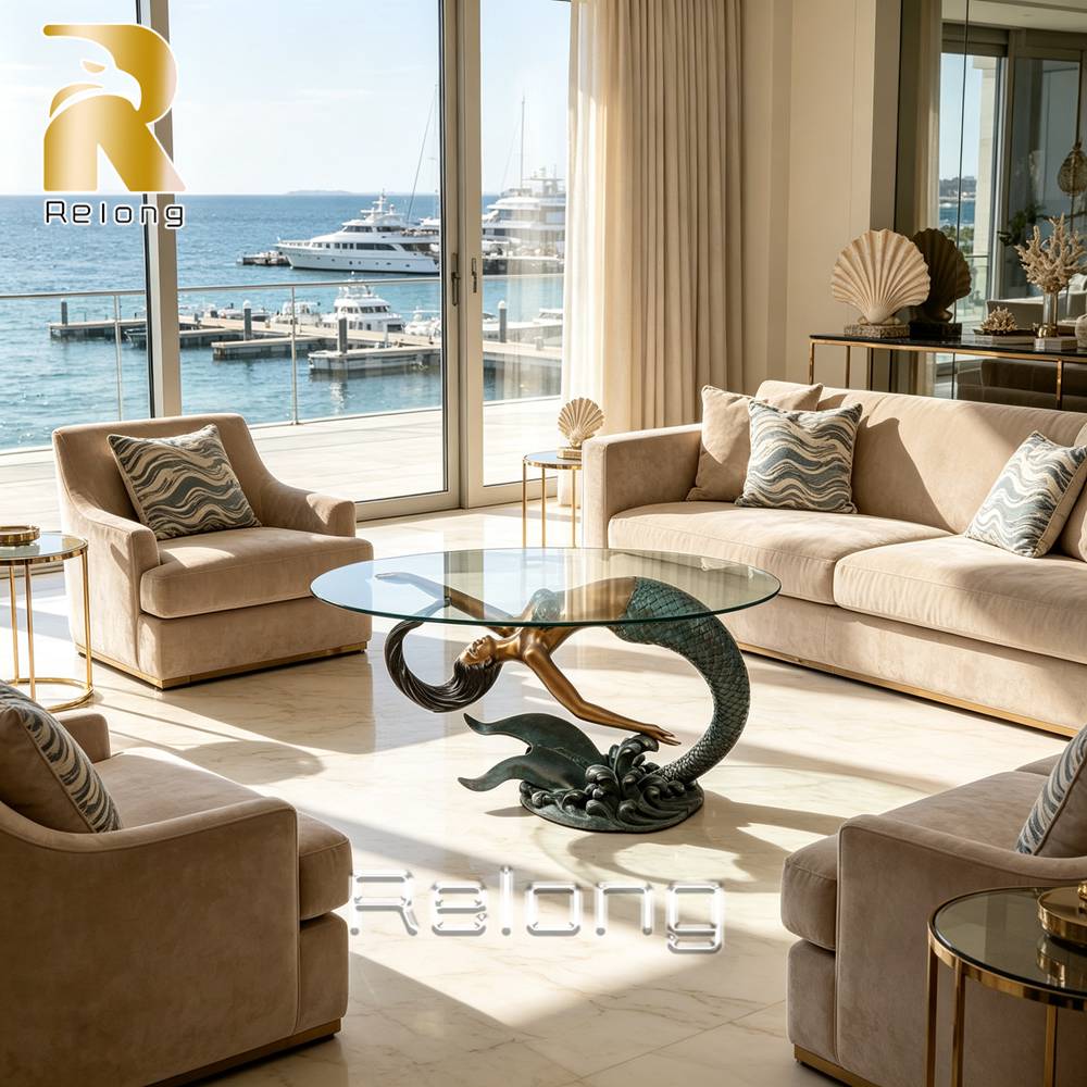 decorative bronze mermaid coffee table