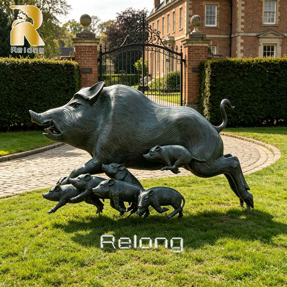 dynamic bronze pig statue