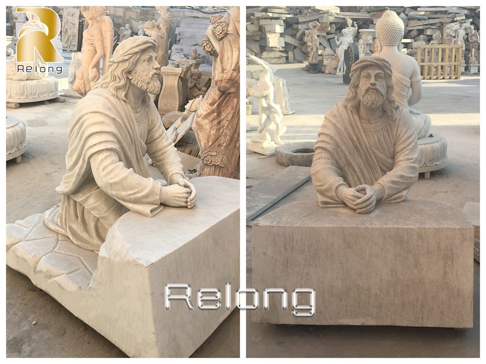 hand carved marble praying jesus statue