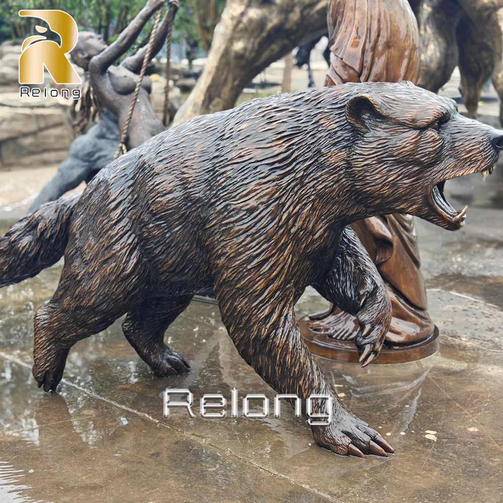 handcrafted bronze wolverine mascot statue