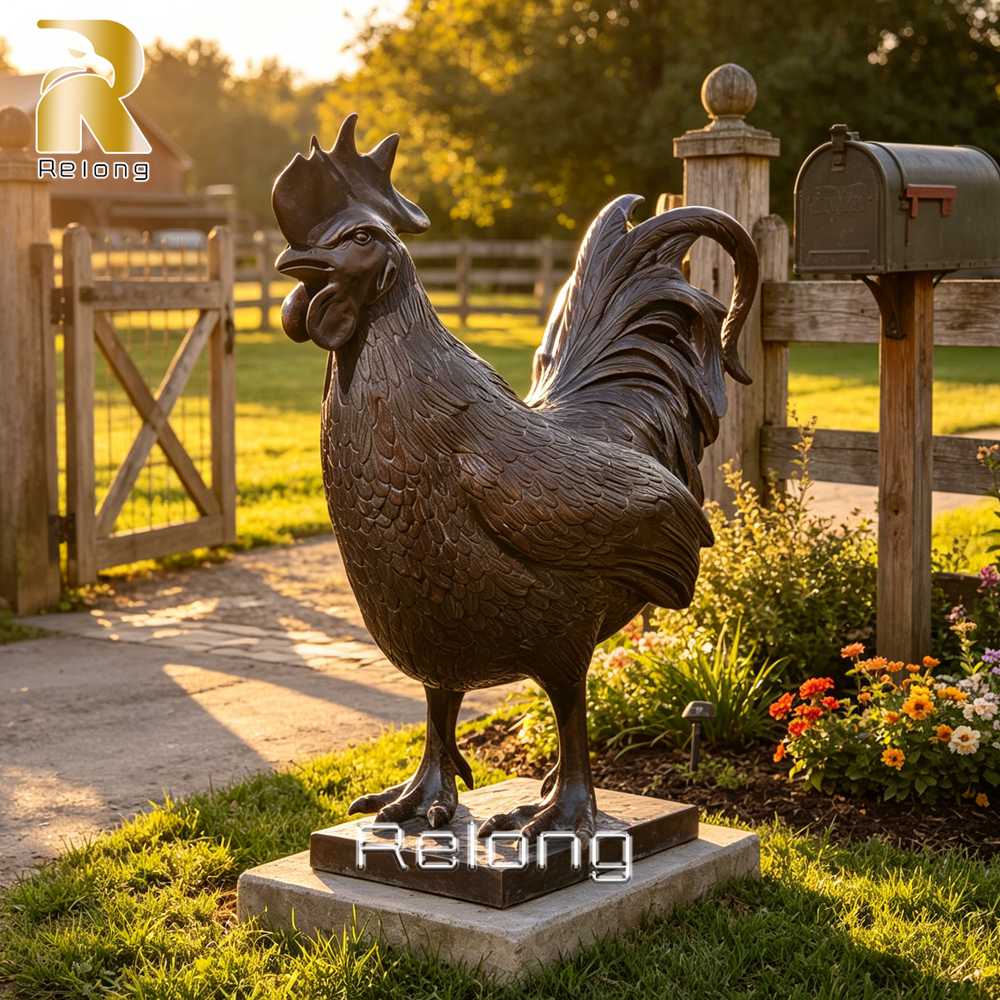 large bronze rooster statue