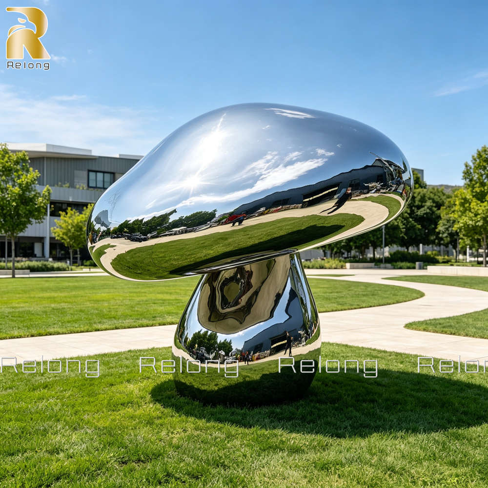 large stainles steel mushroom sculpture
