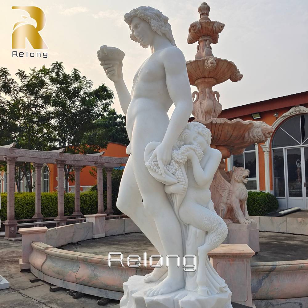 marble Bacchus sculpture with satyr grapes