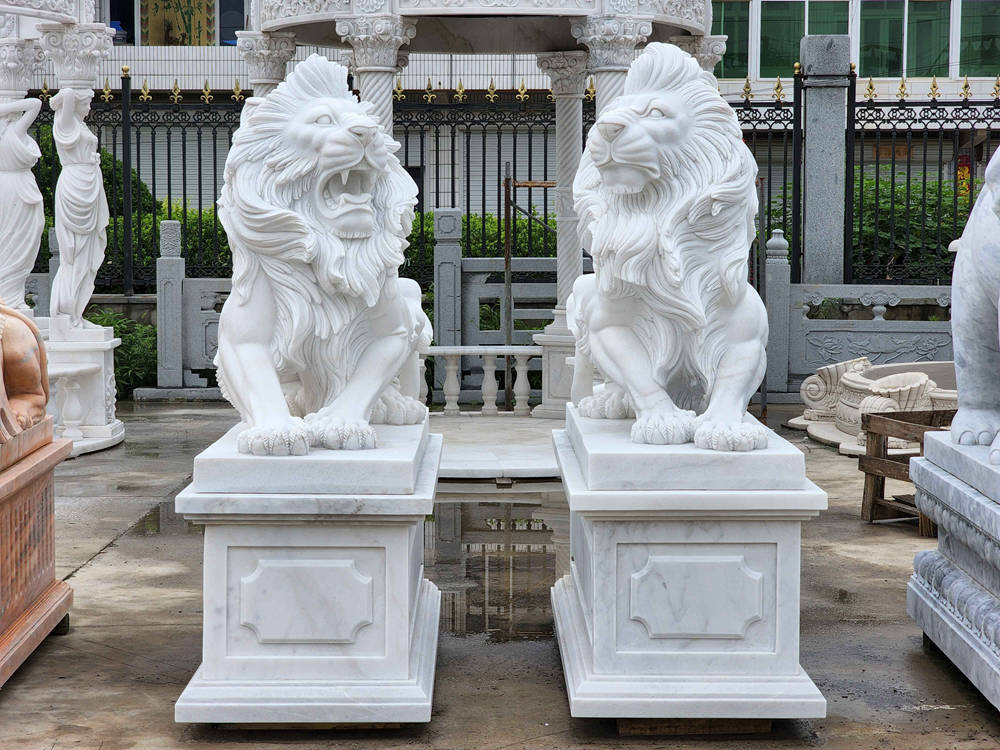 marble lion with shield