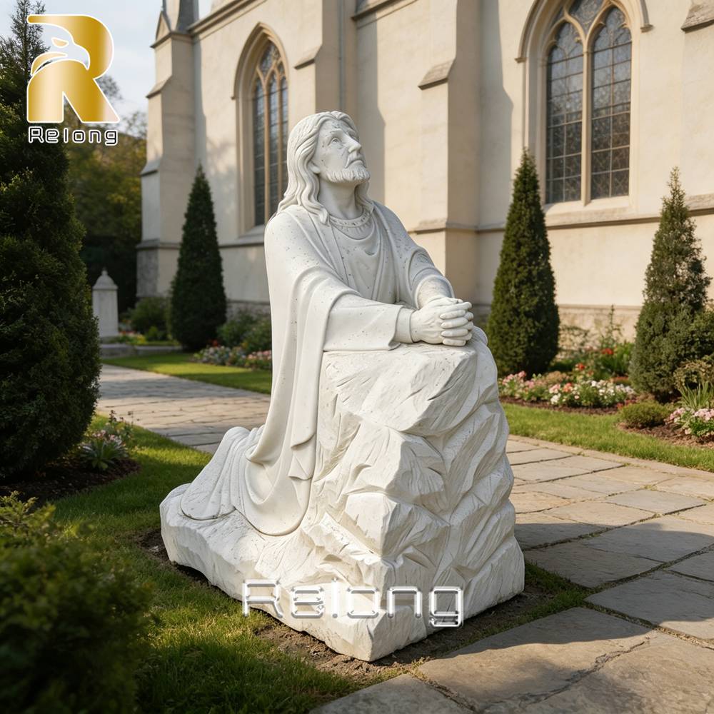 marble praying jesus statue church garden