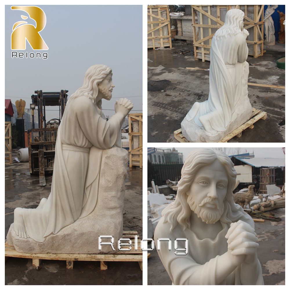 marble praying jesus statue details