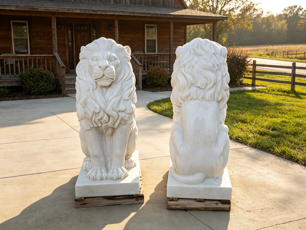 marble sitting lion sculpture for garden decor