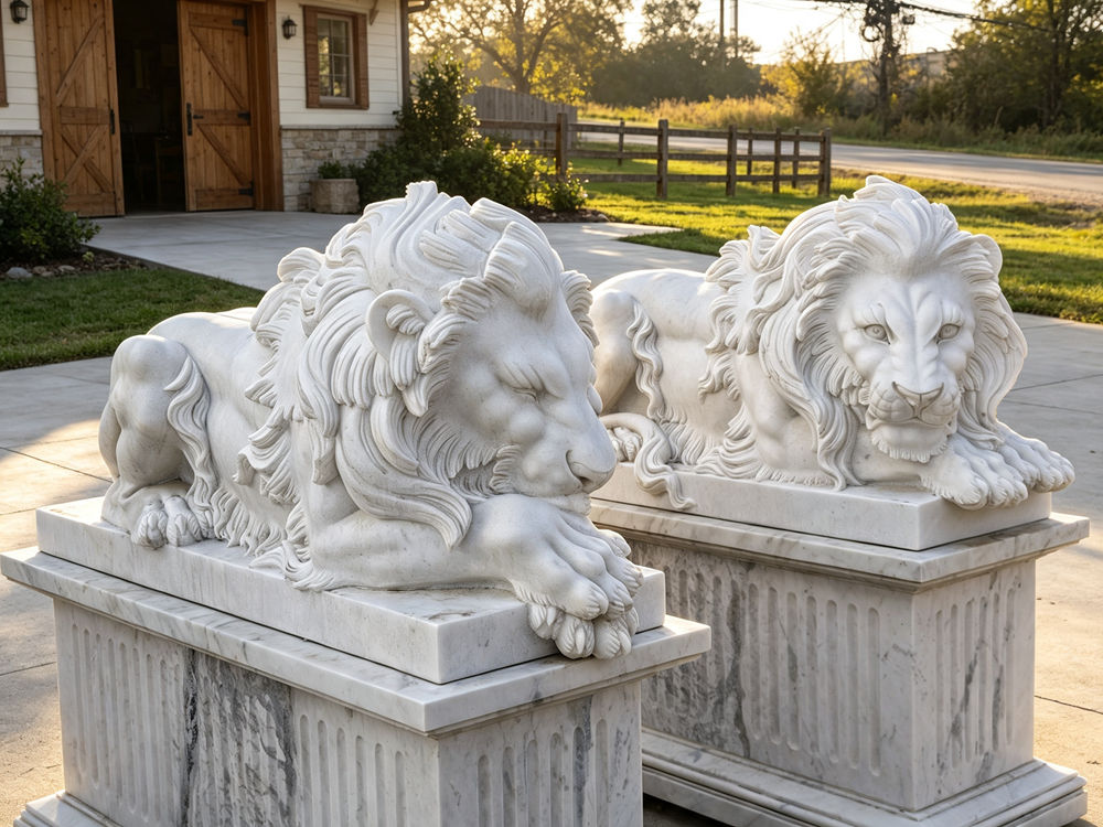 marble sleeping lion sculpture for courtyard decor