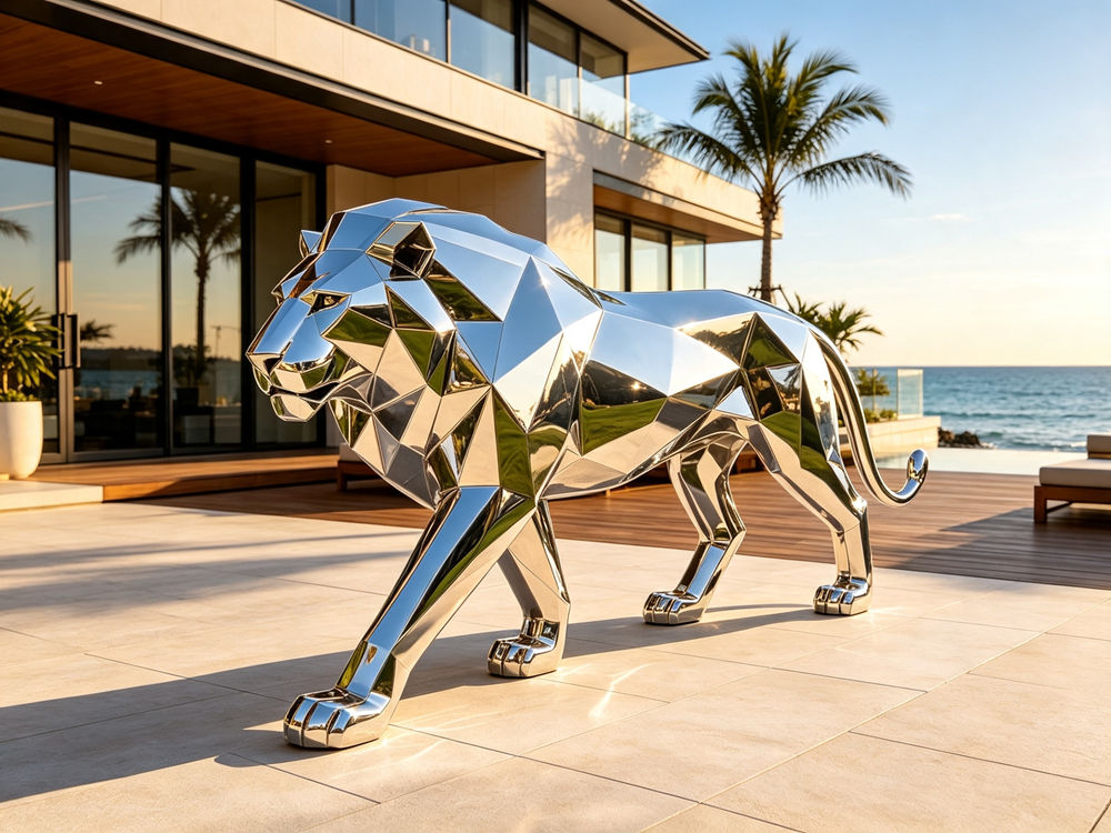 modern stainless steel lion for seaside decor